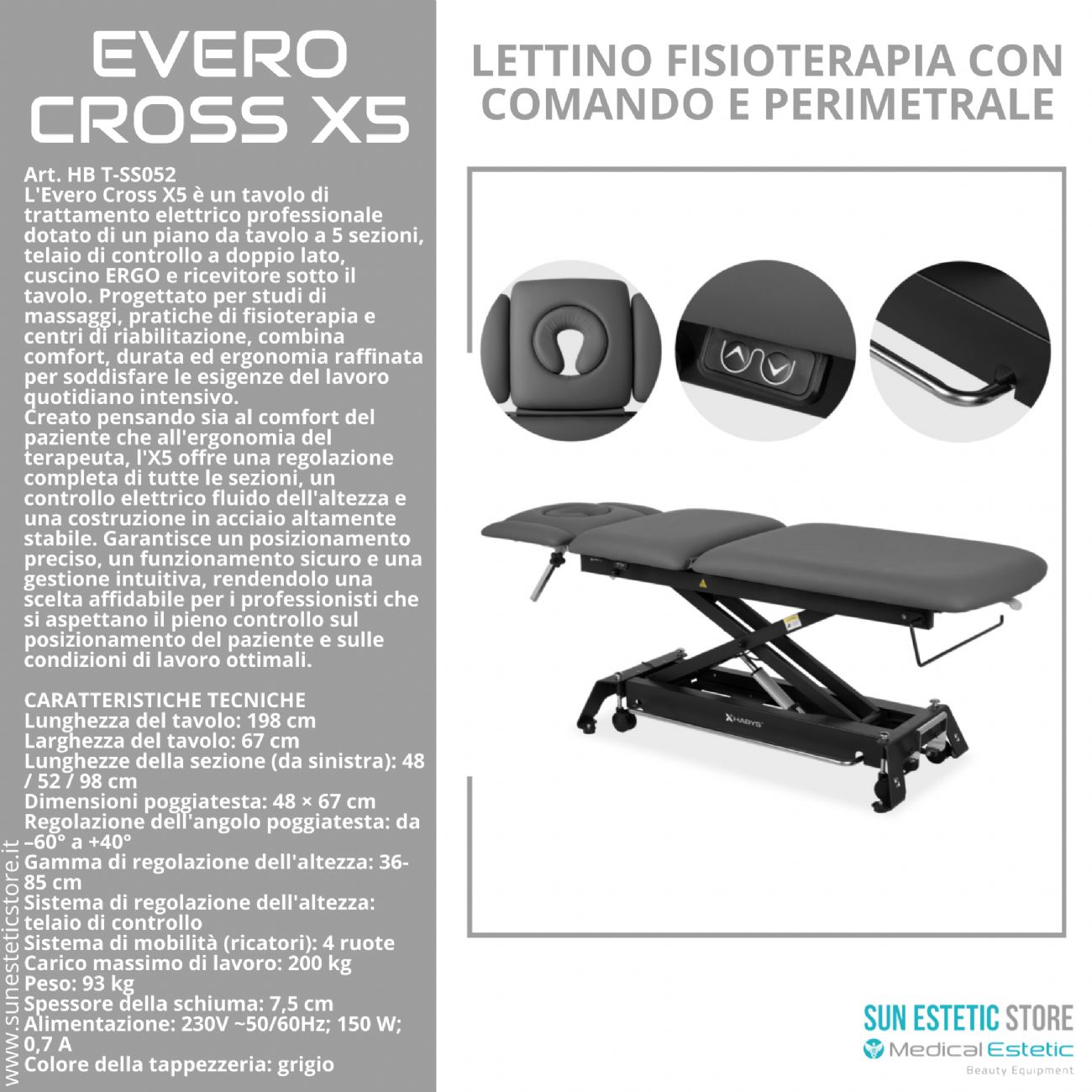 Evero Cross X5 Ergo lettino fisioterapia 5 sezioni con comando a piede