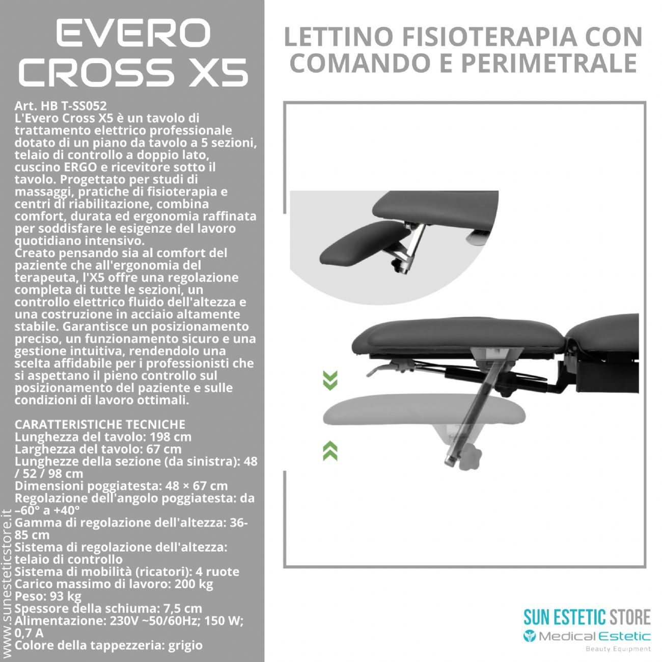 Evero Cross X5 Ergo lettino fisioterapia 5 sezioni con comando a piede