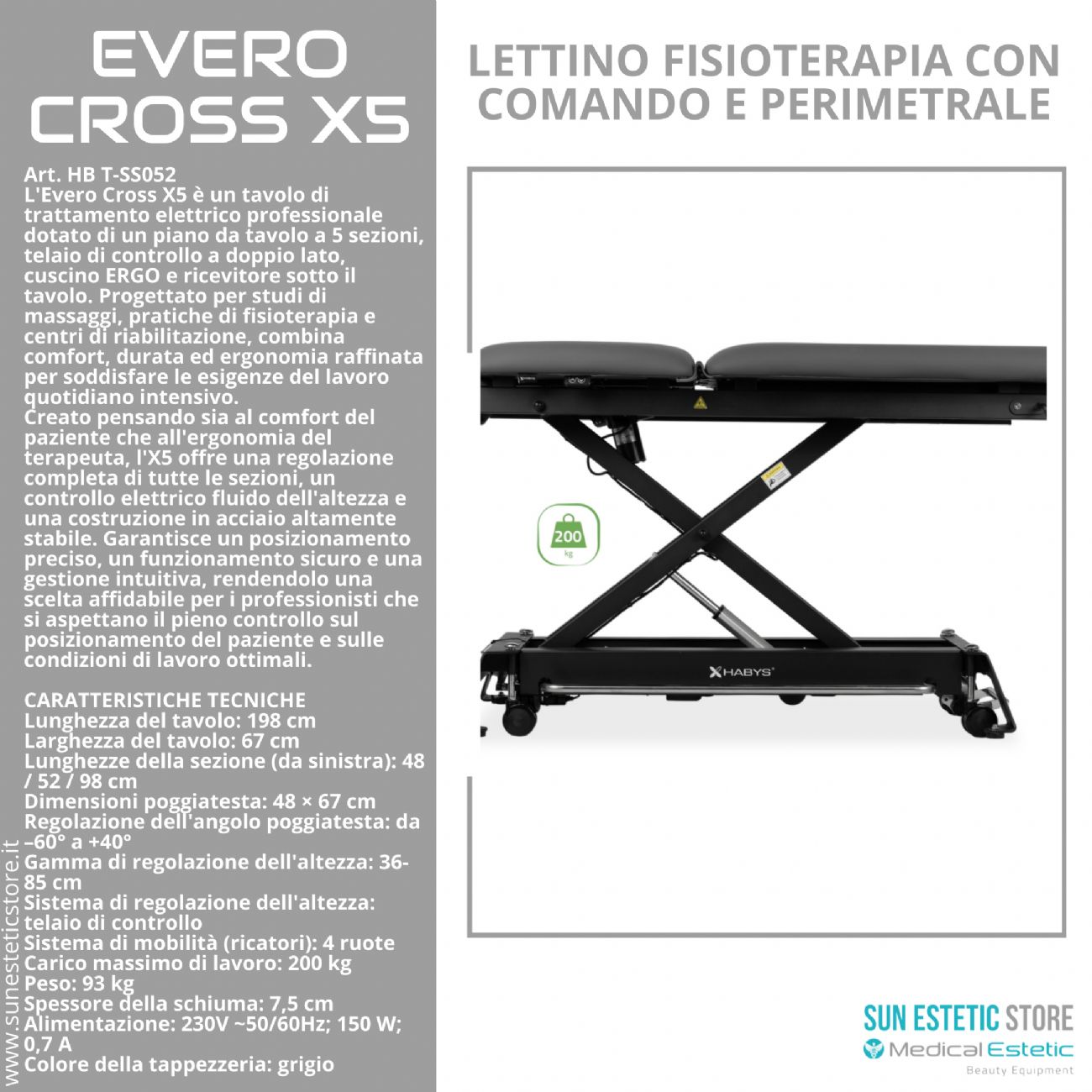 Evero Cross X5 Ergo lettino fisioterapia 5 sezioni con comando a piede