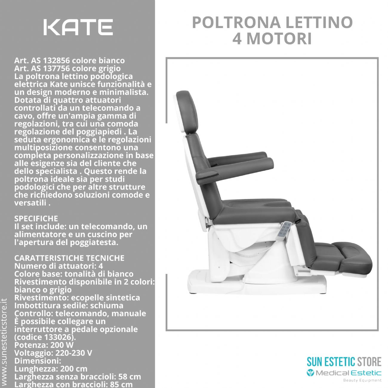 Kate poltrona lettino podologica 4 motori