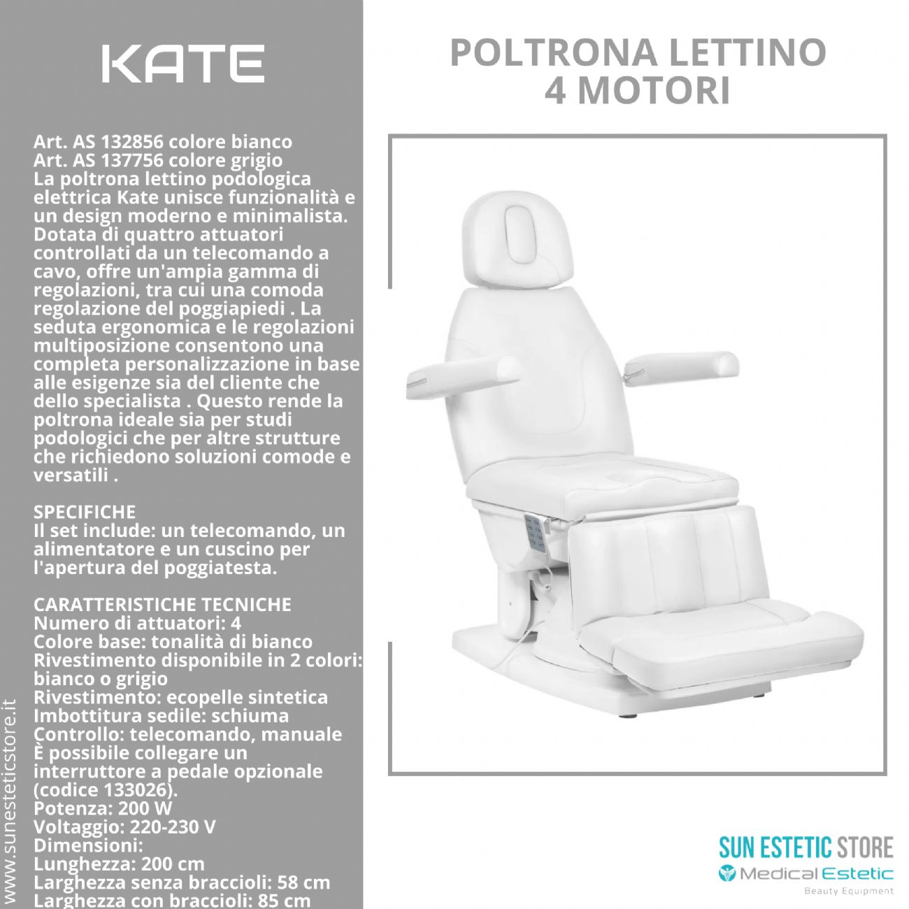Kate poltrona lettino podologica 4 motori
