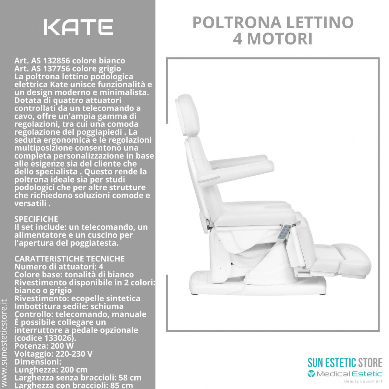 Kate poltrona lettino podologica 4 motori