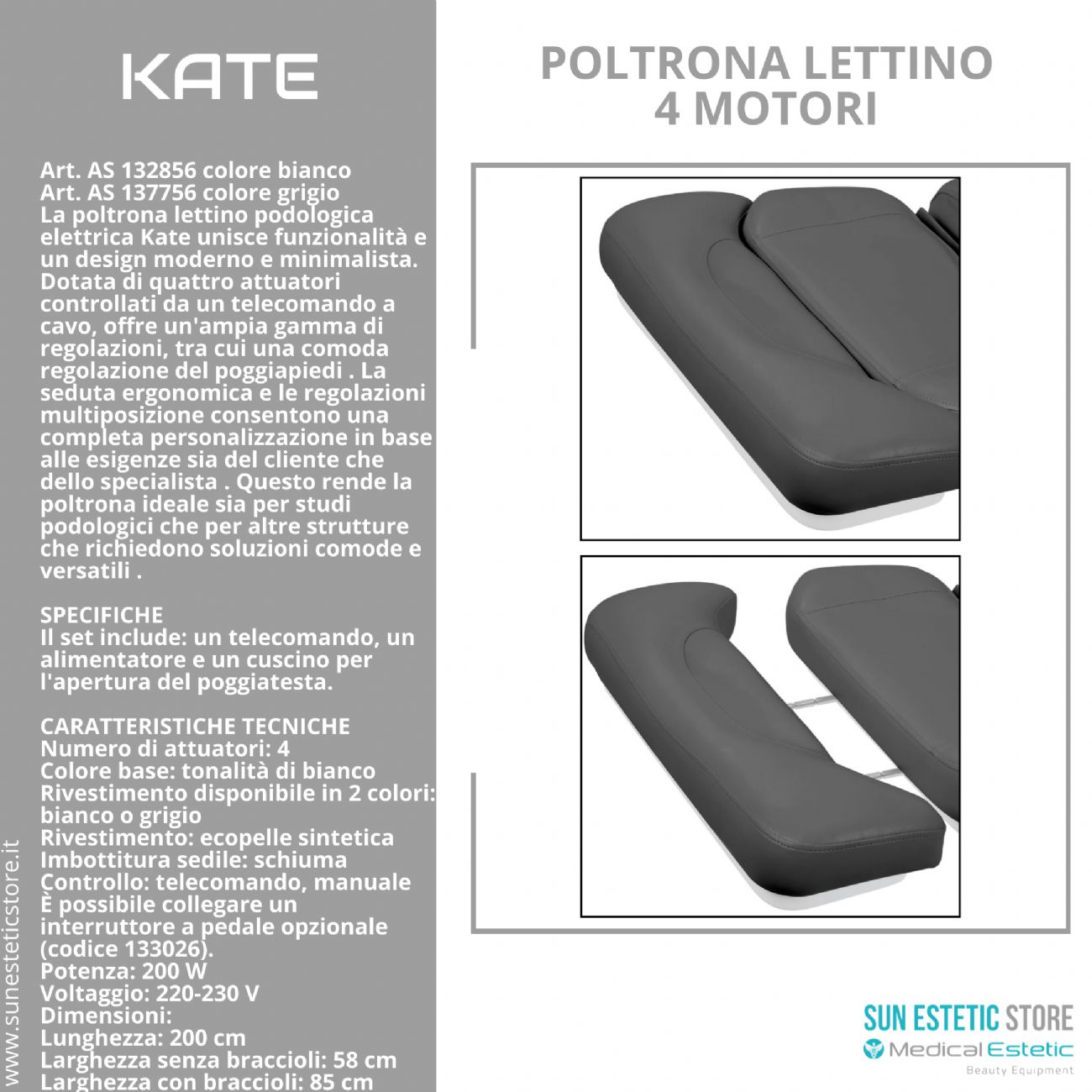Kate poltrona lettino podologica 4 motori