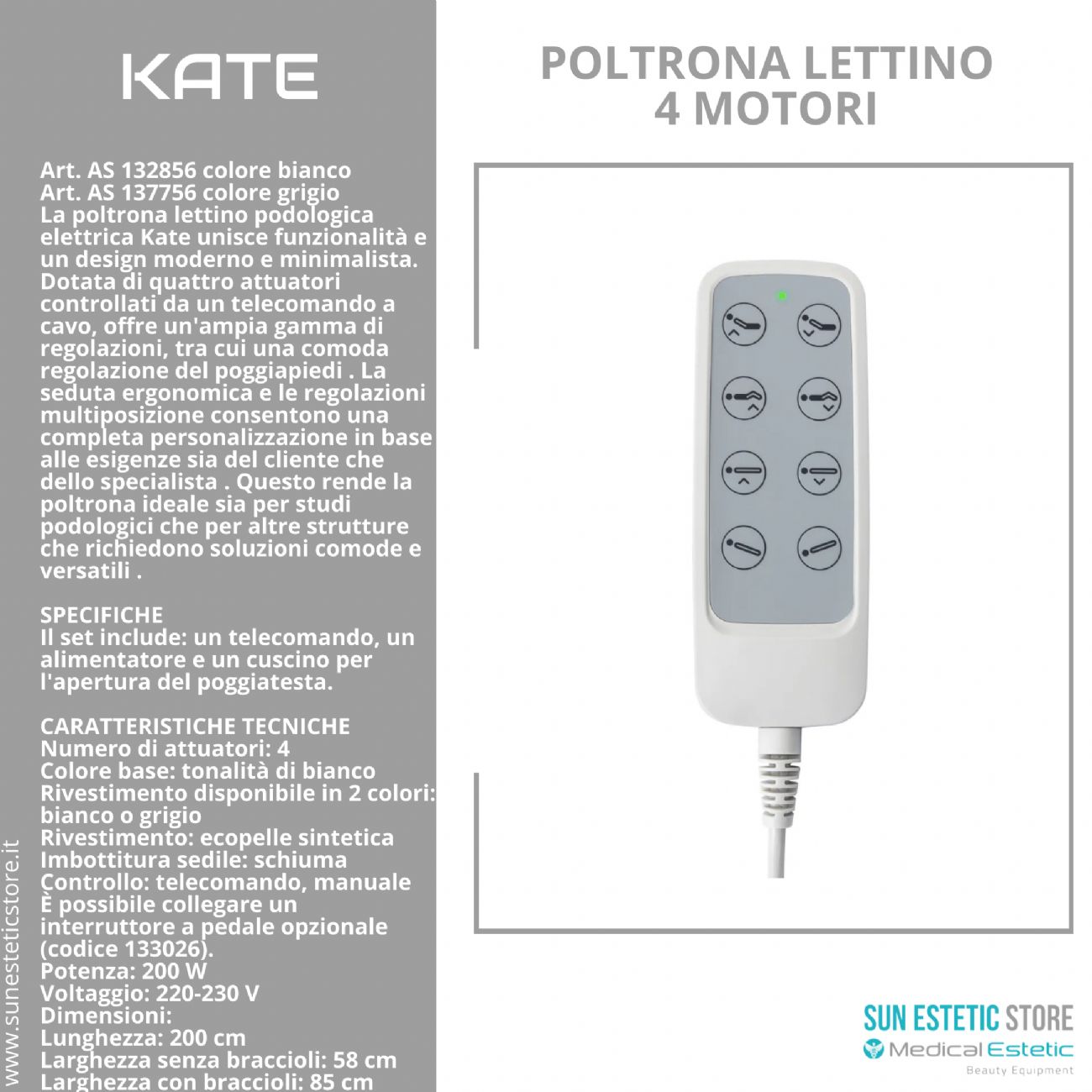 Kate poltrona lettino podologica 4 motori