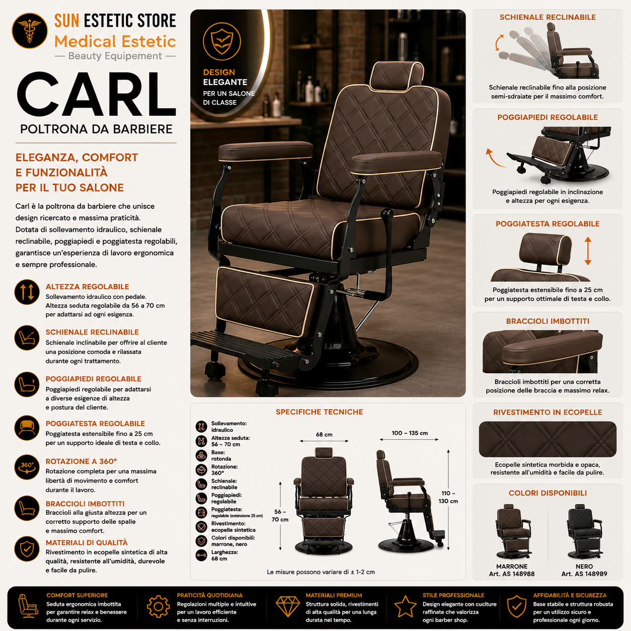 Carl poltrona maschile barber shop
