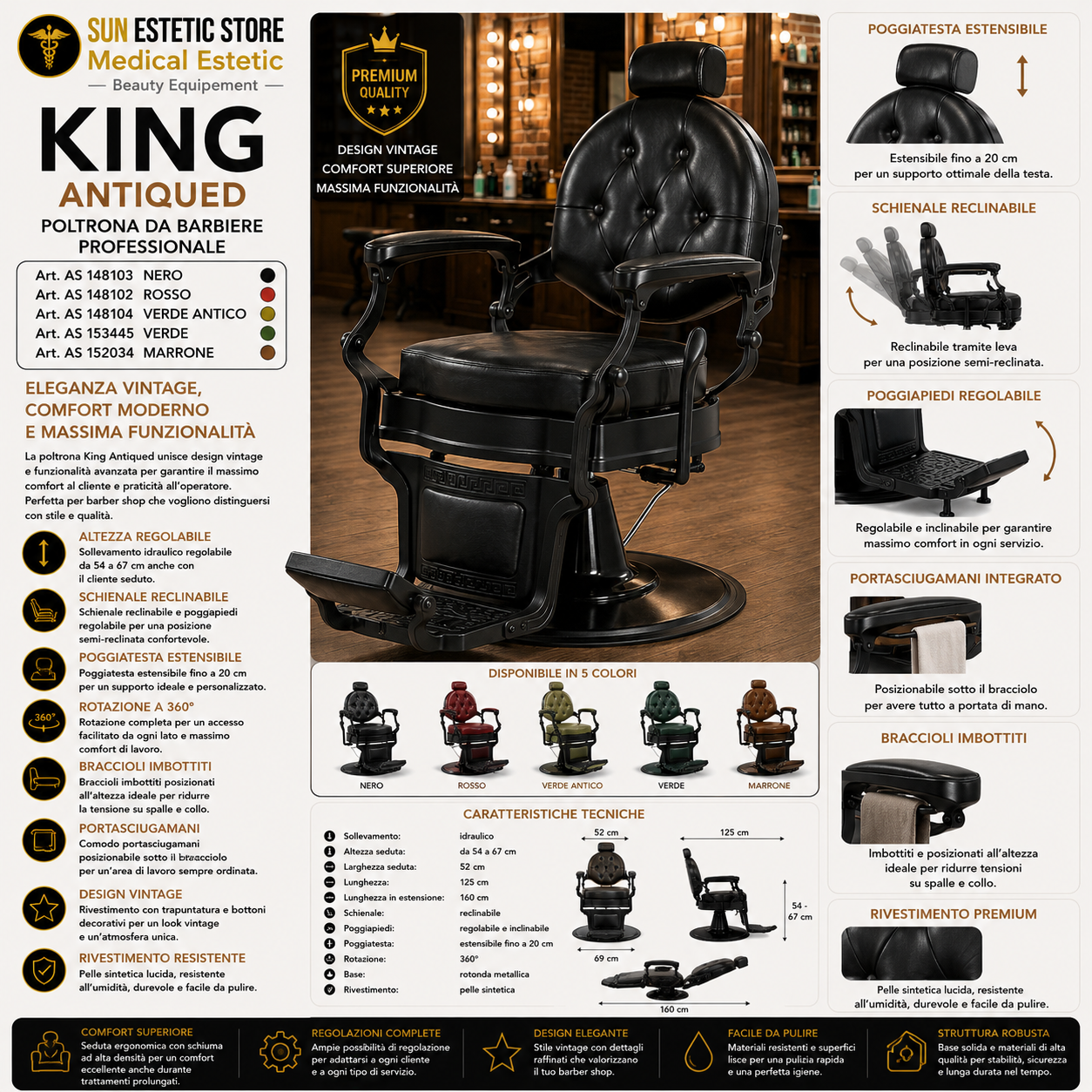 King Antiqued poltrona maschile barbiere Barber shop