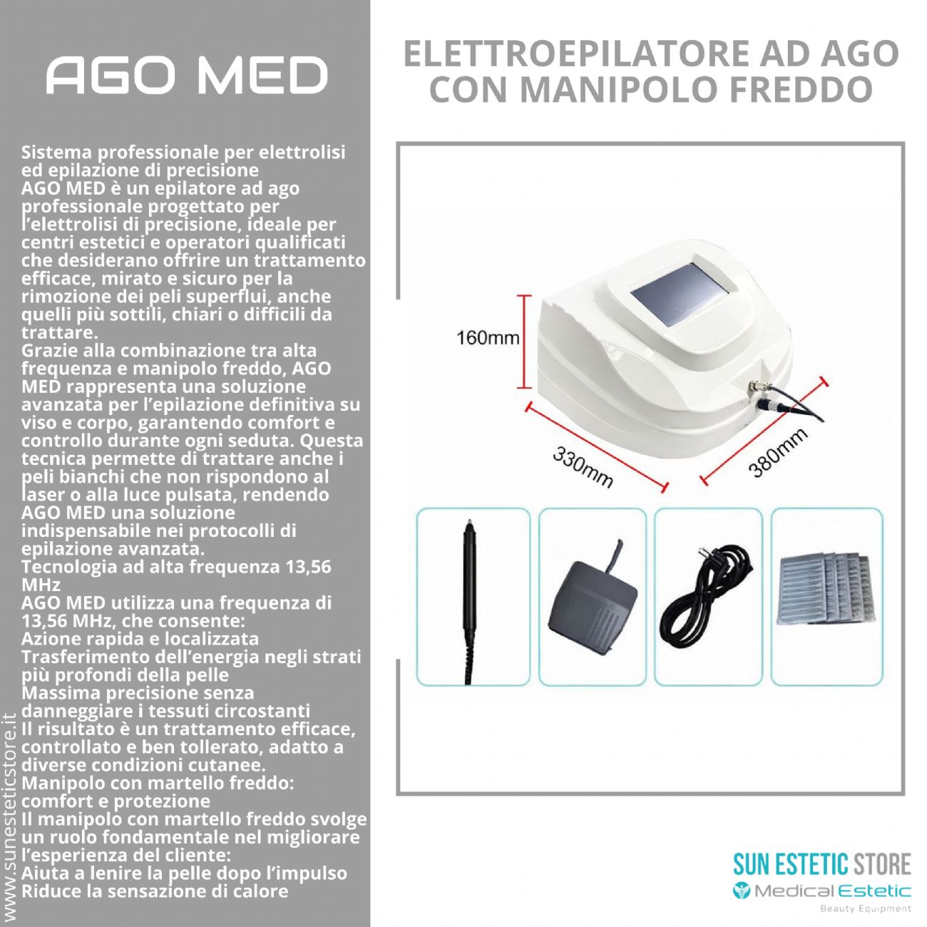 Ago Med elettropepilatore 2 in 1 ad elettrolisi con manipolo freddo