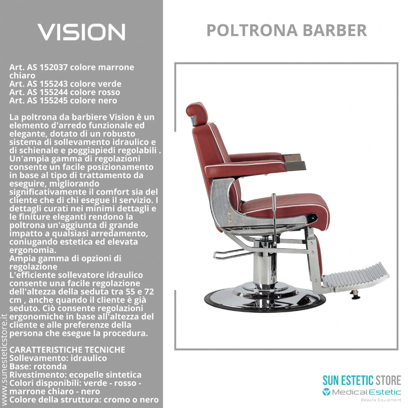 Vision Poltrona barbiere barber shop in varie tonalità