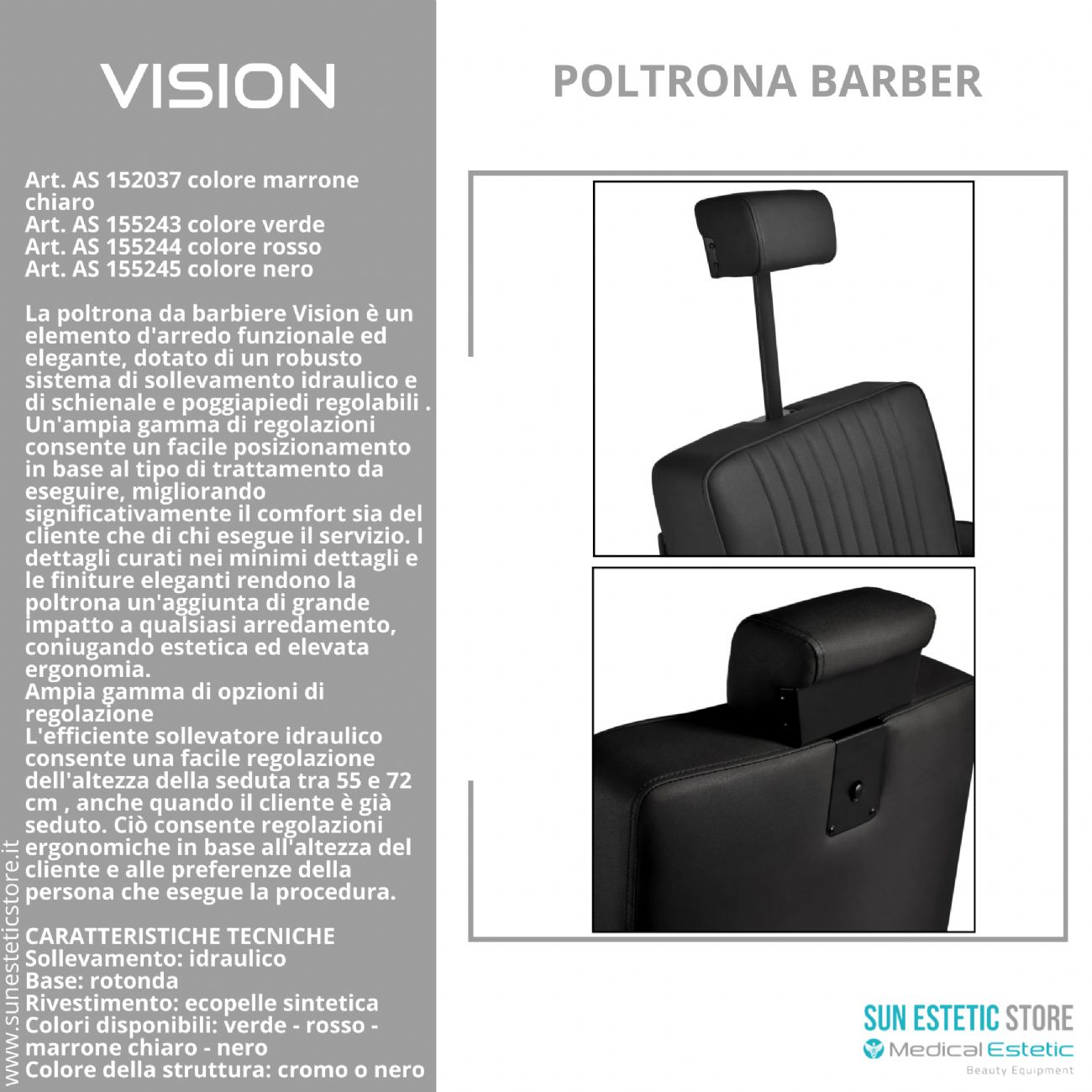 Vision Poltrona barbiere barber shop in varie tonalità