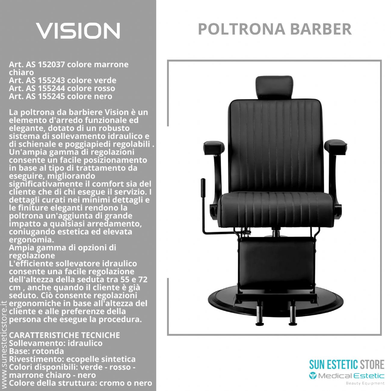 Vision Poltrona barbiere barber shop in varie tonalità
