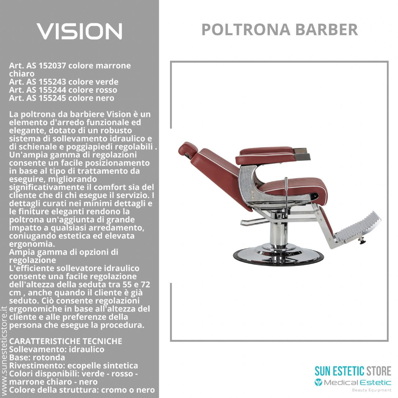 Vision Poltrona barbiere barber shop in varie tonalità