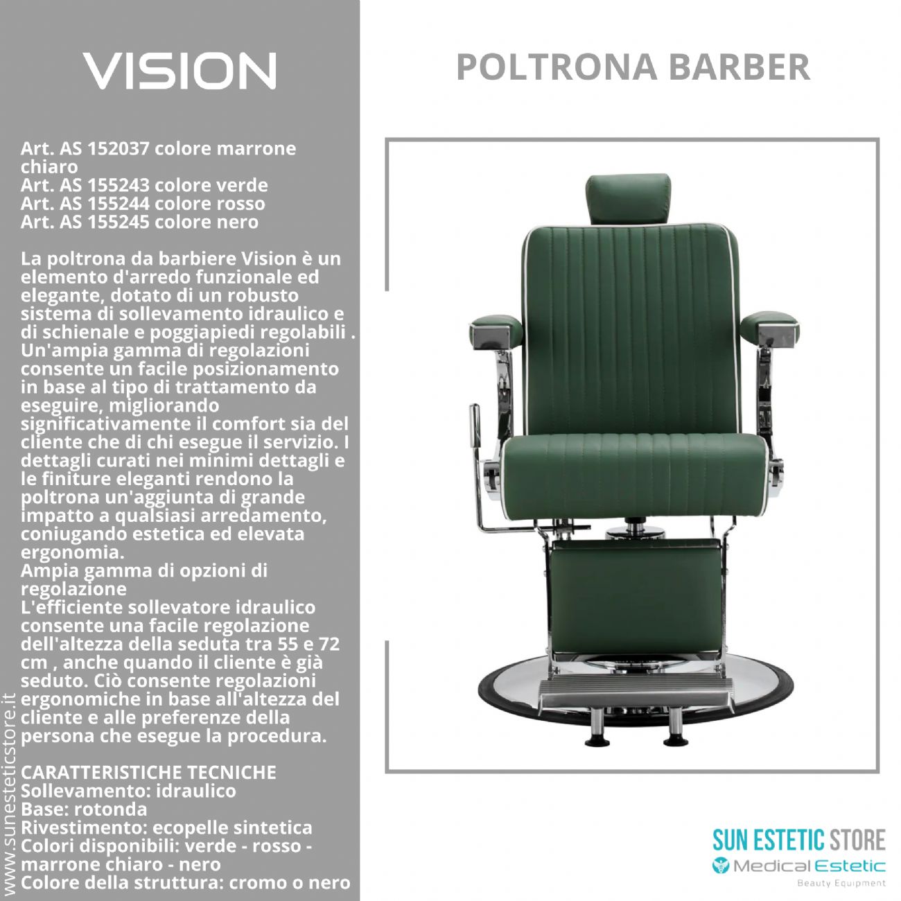 Vision Poltrona barbiere barber shop in varie tonalità