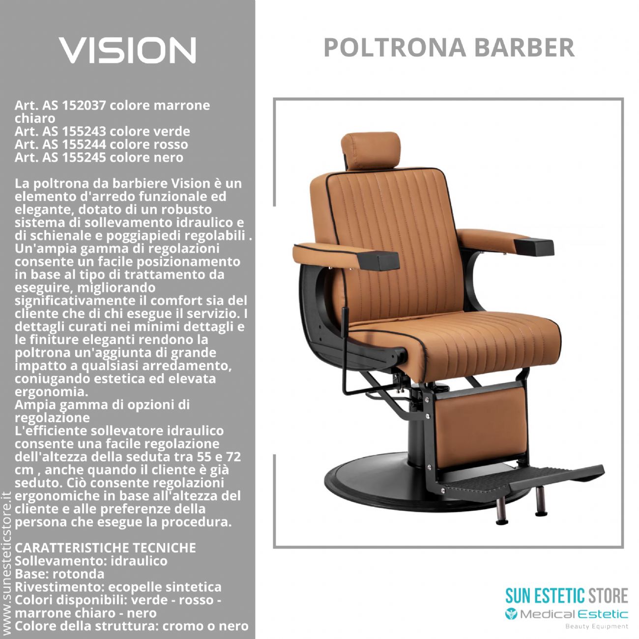 Vision Poltrona barbiere barber shop in varie tonalità