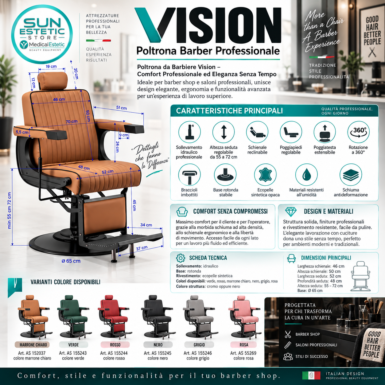 Vision Poltrona barbiere barber shop in varie tonalità