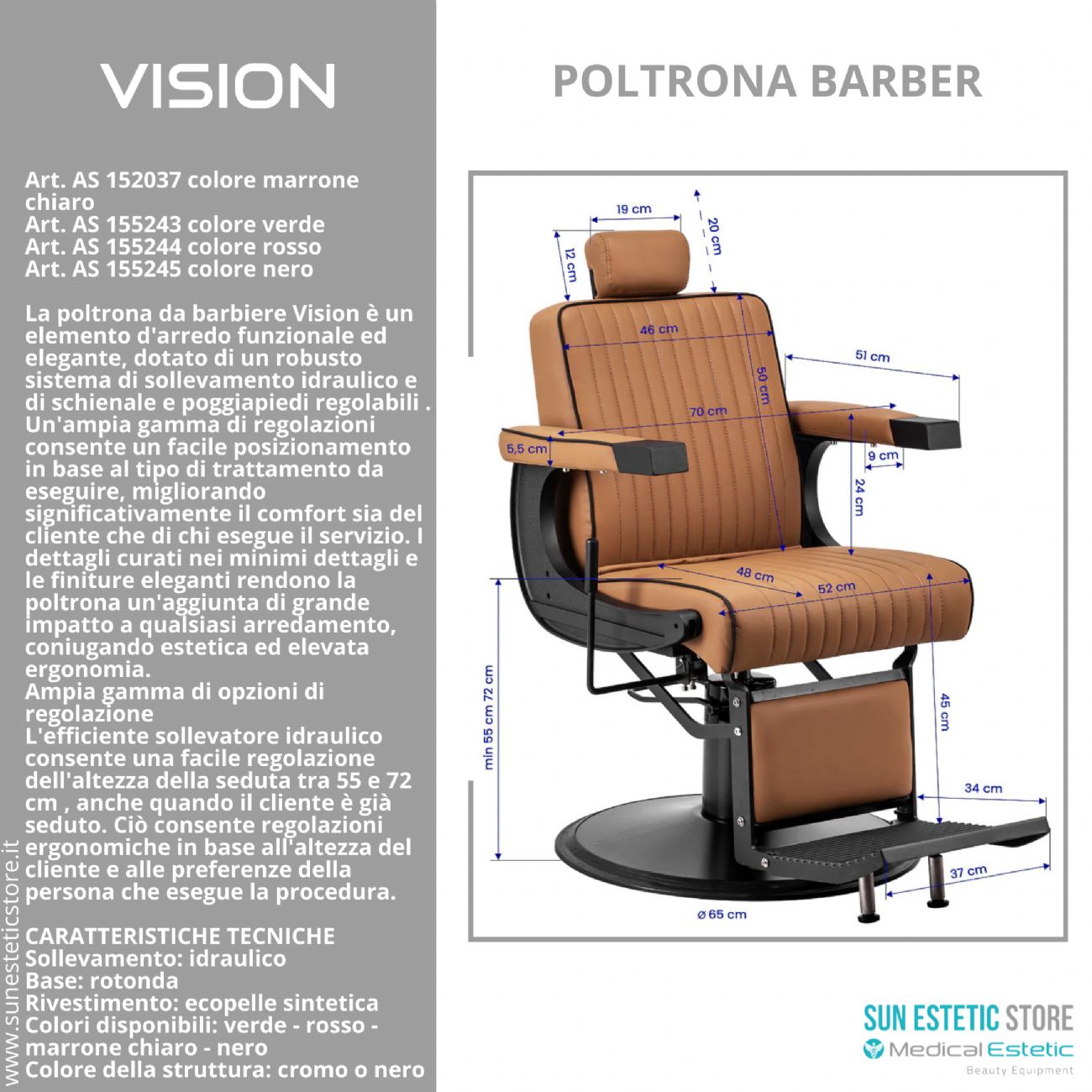 Vision Poltrona barbiere barber shop in varie tonalità