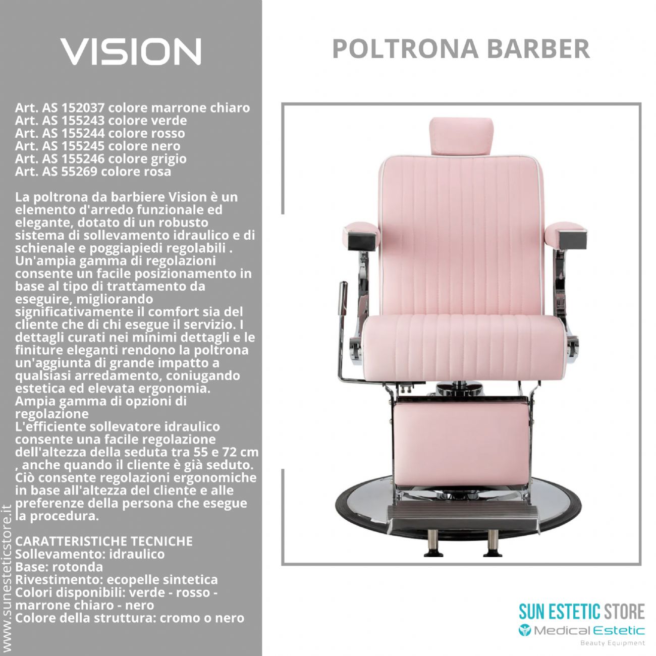 Vision Poltrona barbiere barber shop in varie tonalità