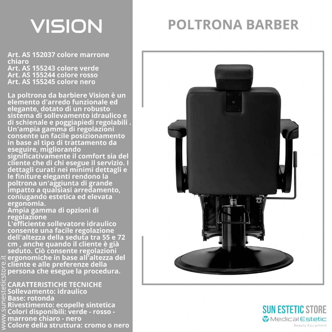 Vision Poltrona barbiere barber shop in varie tonalità