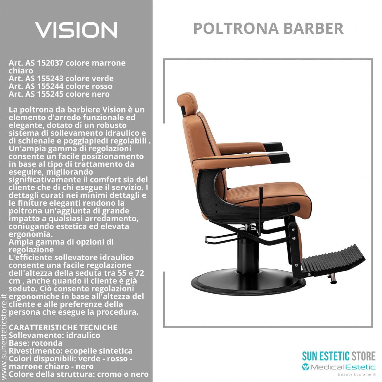 Vision Poltrona barbiere barber shop in varie tonalità