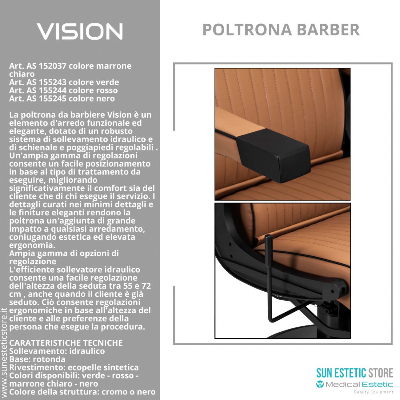 Vision Poltrona barbiere barber shop in varie tonalità
