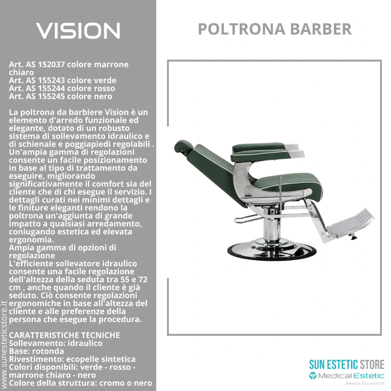 Vision Poltrona barbiere barber shop in varie tonalità