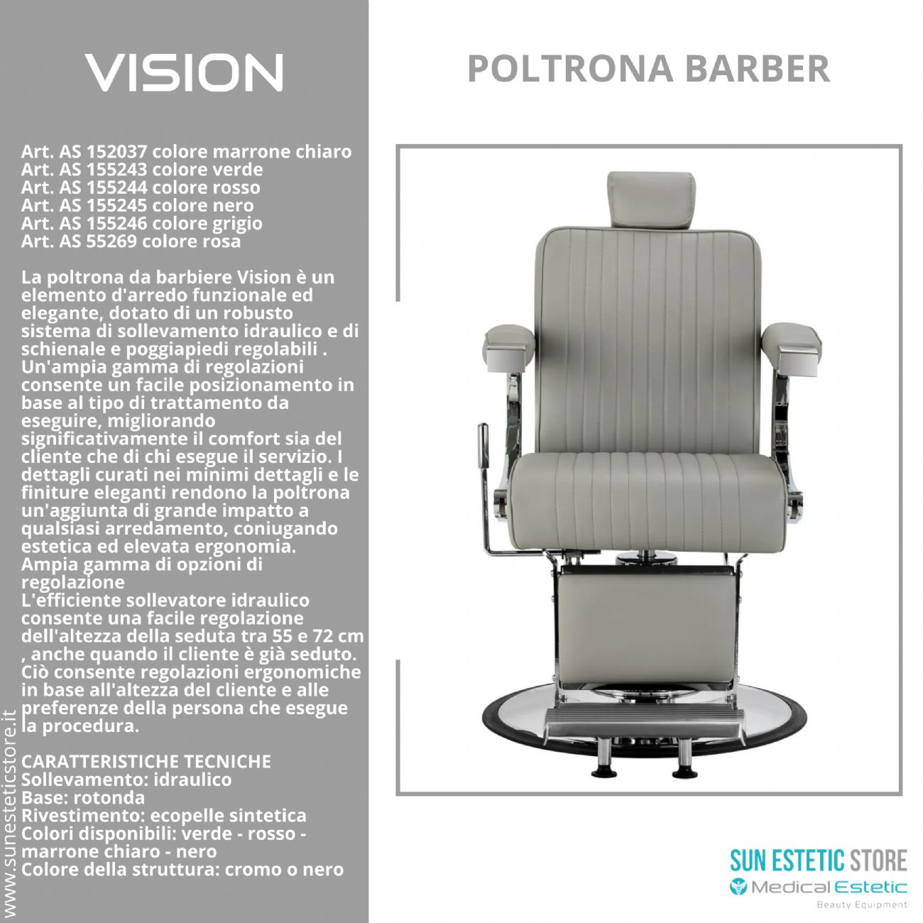 Vision Poltrona barbiere barber shop in varie tonalità