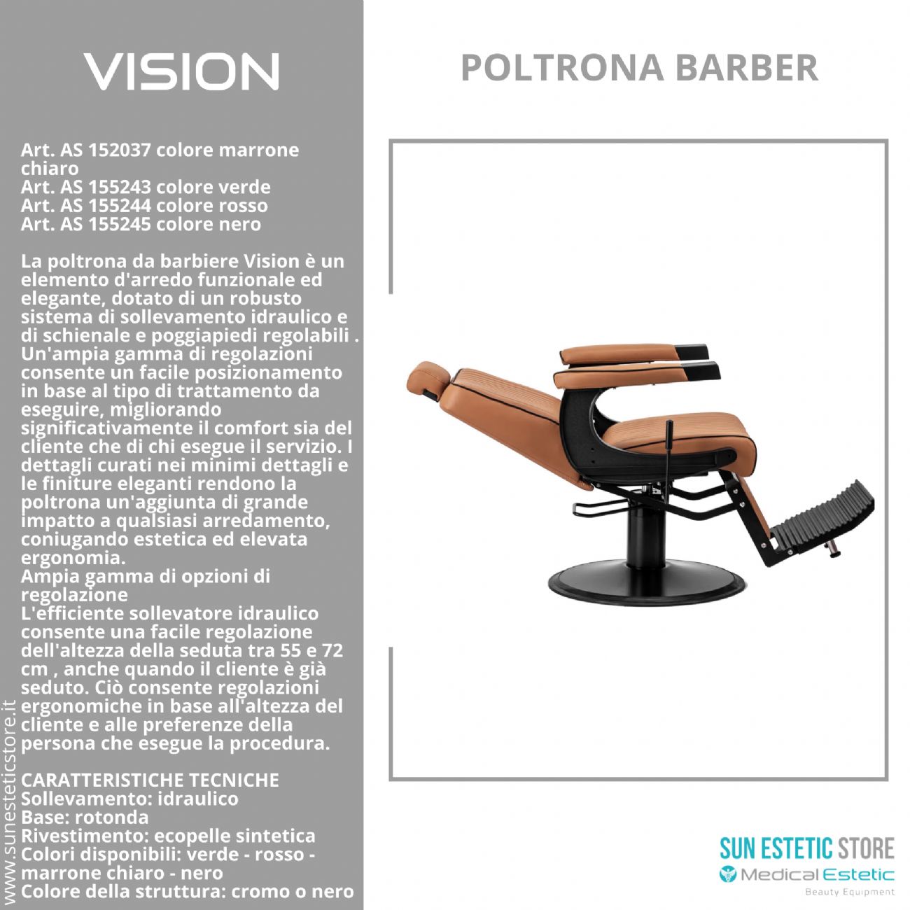 Vision Poltrona barbiere barber shop in varie tonalità