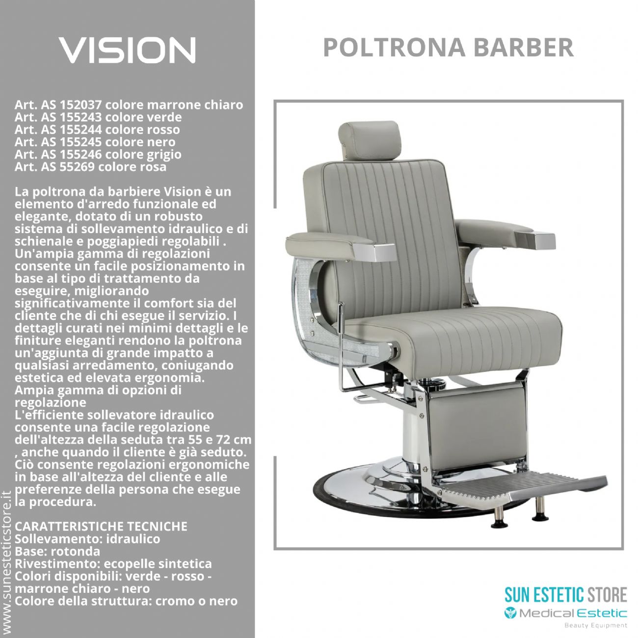 Vision Poltrona barbiere barber shop in varie tonalità