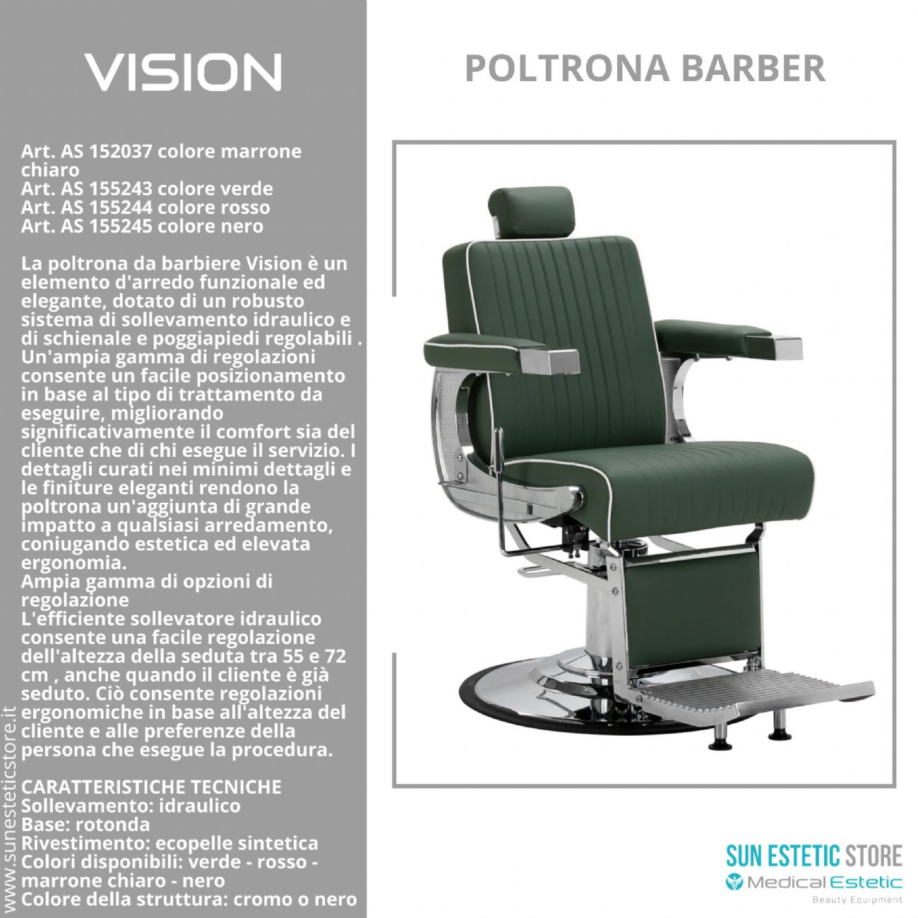 Vision Poltrona barbiere barber shop in varie tonalità