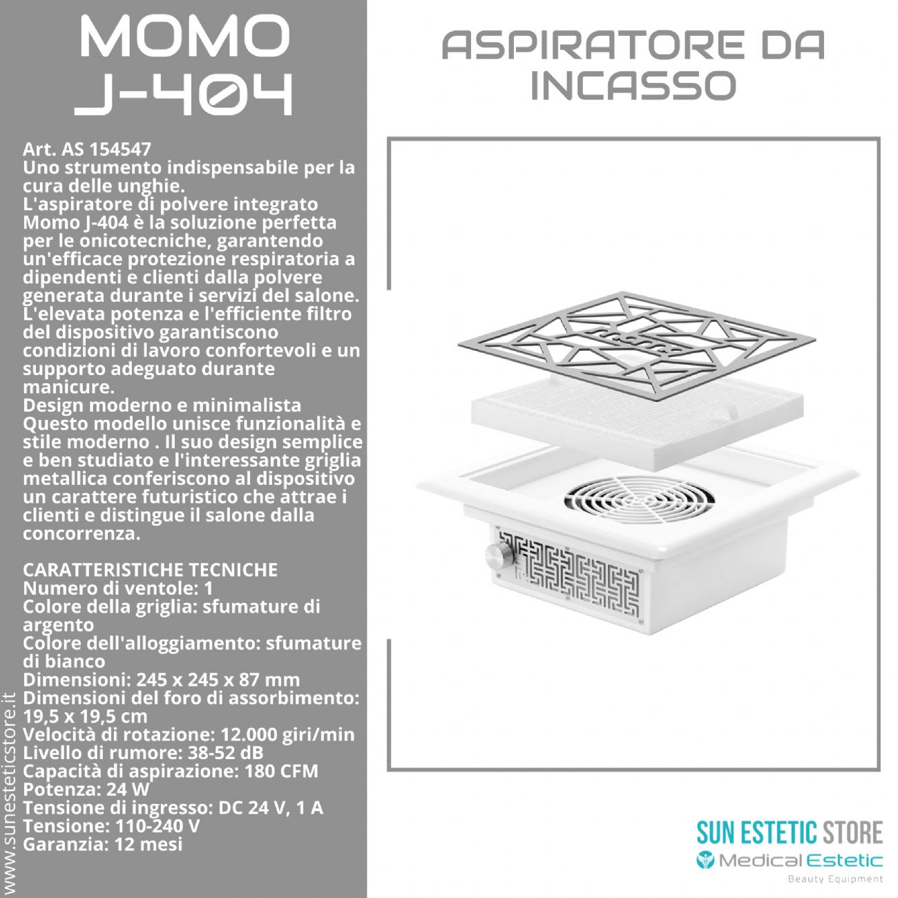 Momo J-404 aspiratore da incasso tavolino nails