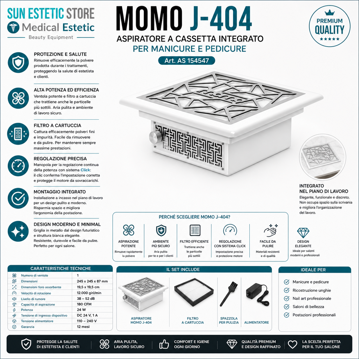 Momo J-404 aspiratore da incasso tavolino nails