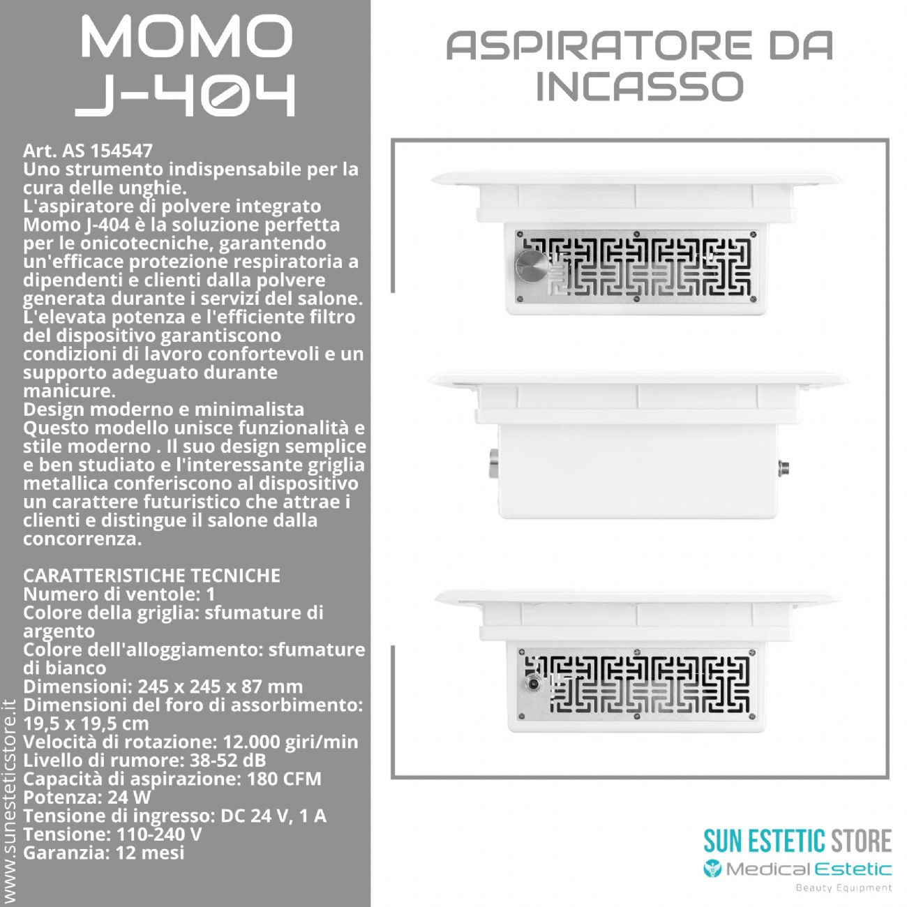 Momo J-404 aspiratore da incasso tavolino nails