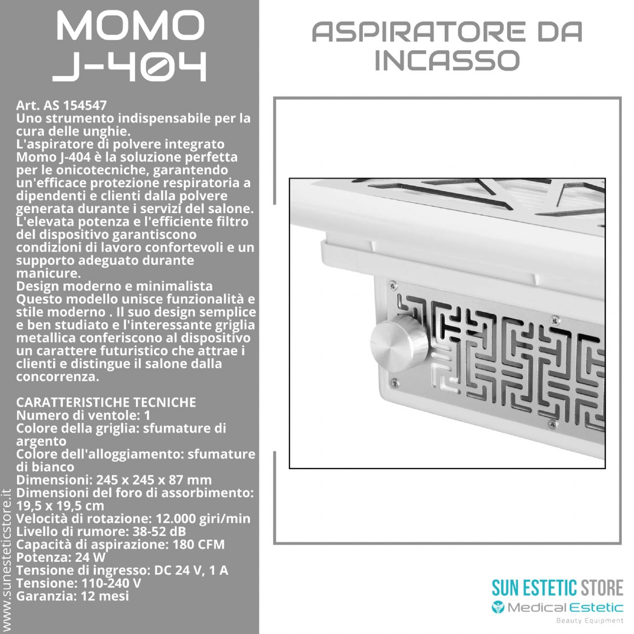 Momo J-404 aspiratore da incasso tavolino nails