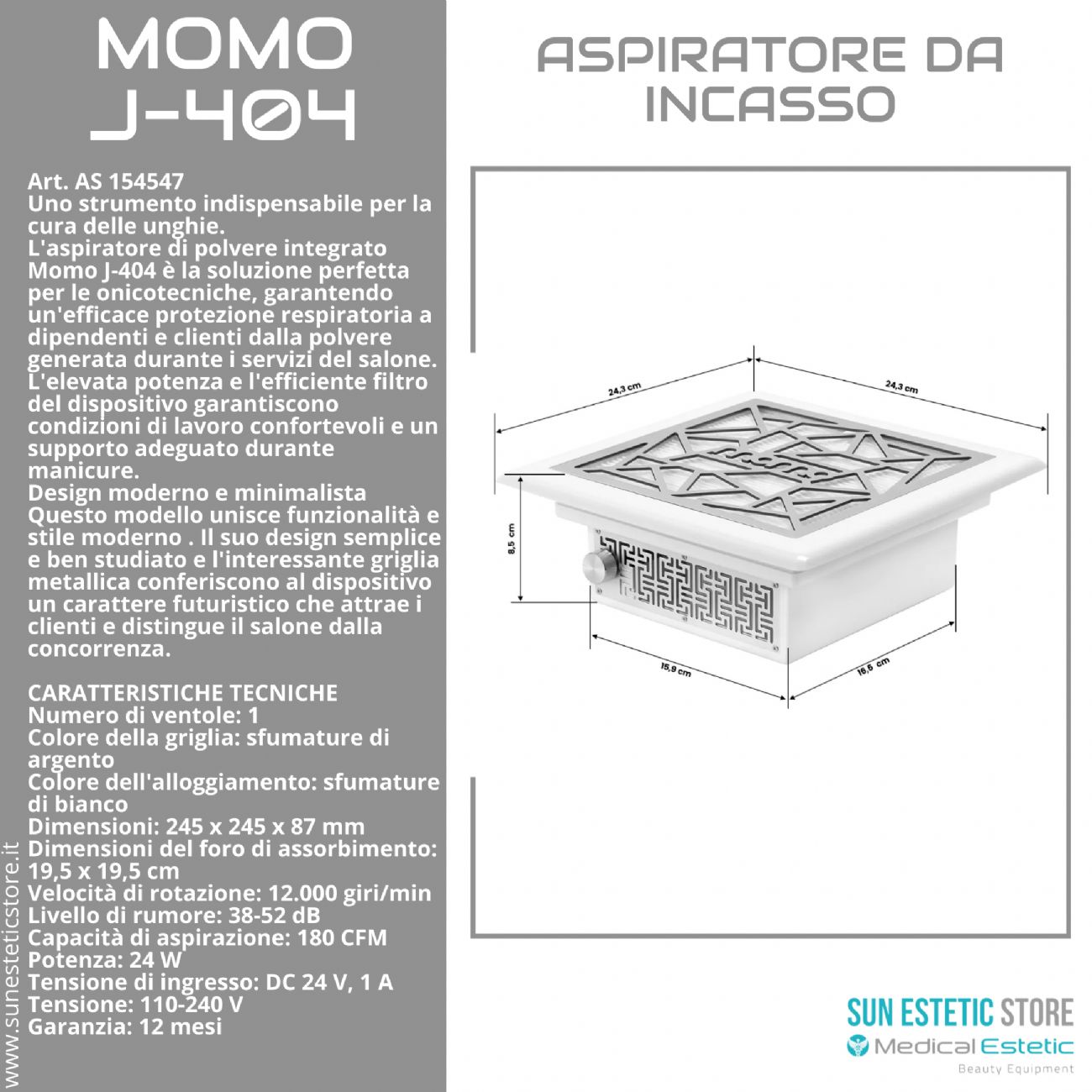 Momo J-404 aspiratore da incasso tavolino nails