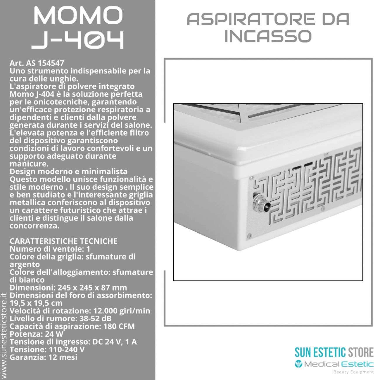 Momo J-404 aspiratore da incasso tavolino nails