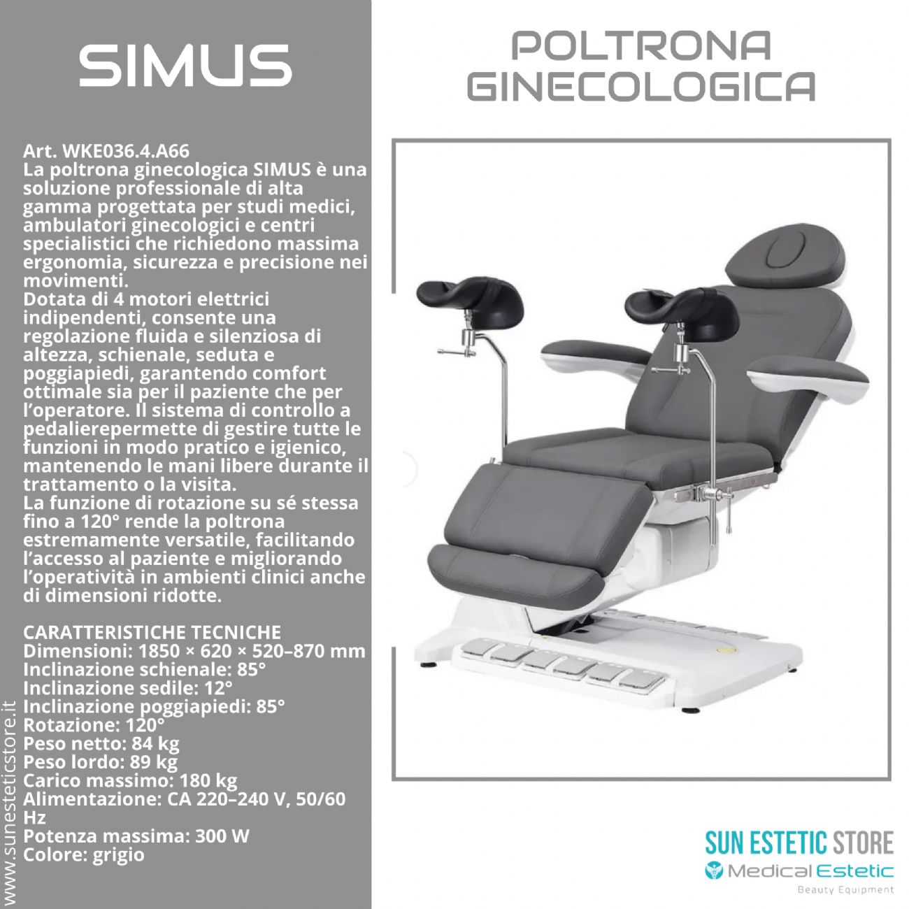 Simus poltrona lettino ginecologica 4 motori