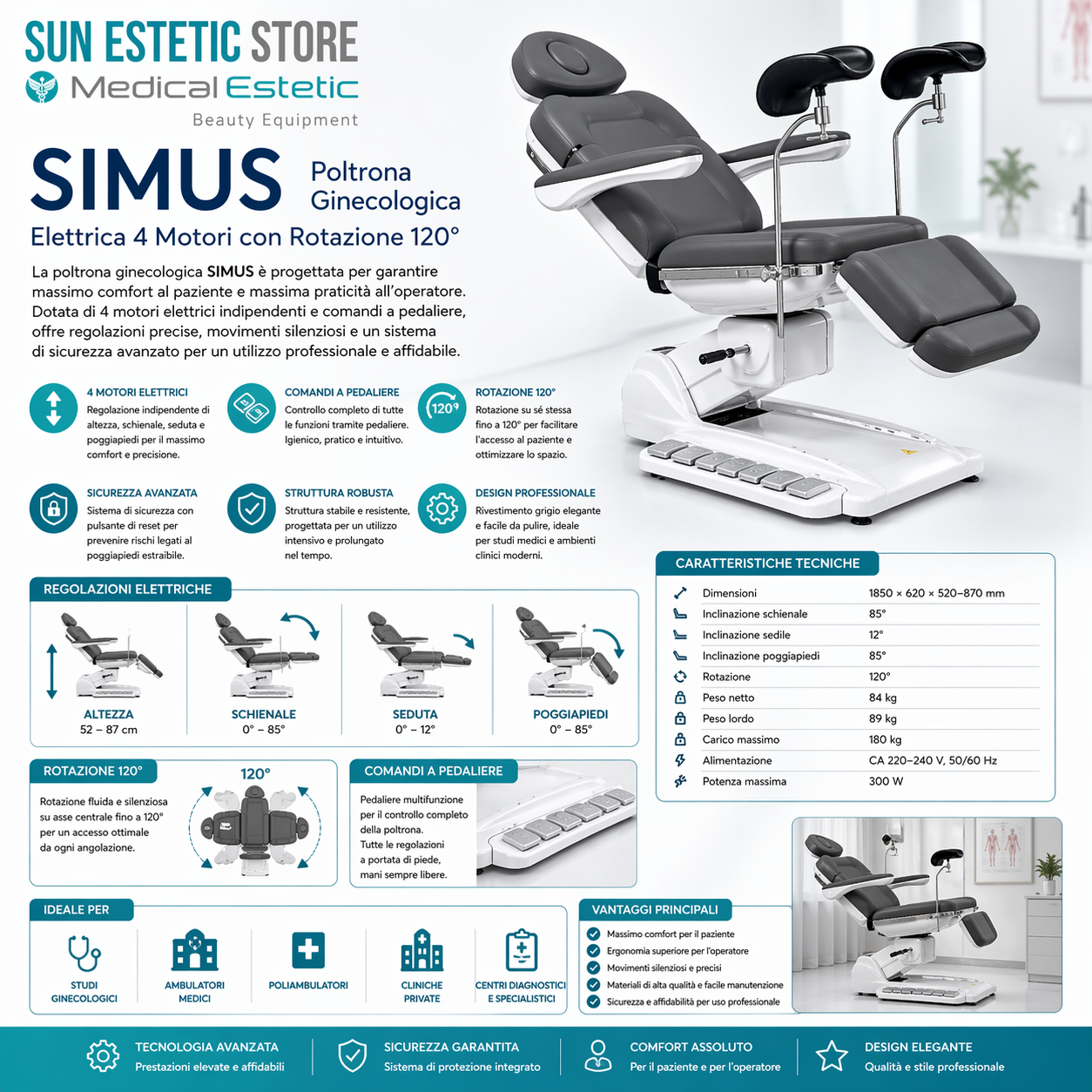 Simus poltrona lettino ginecologica 4 motori