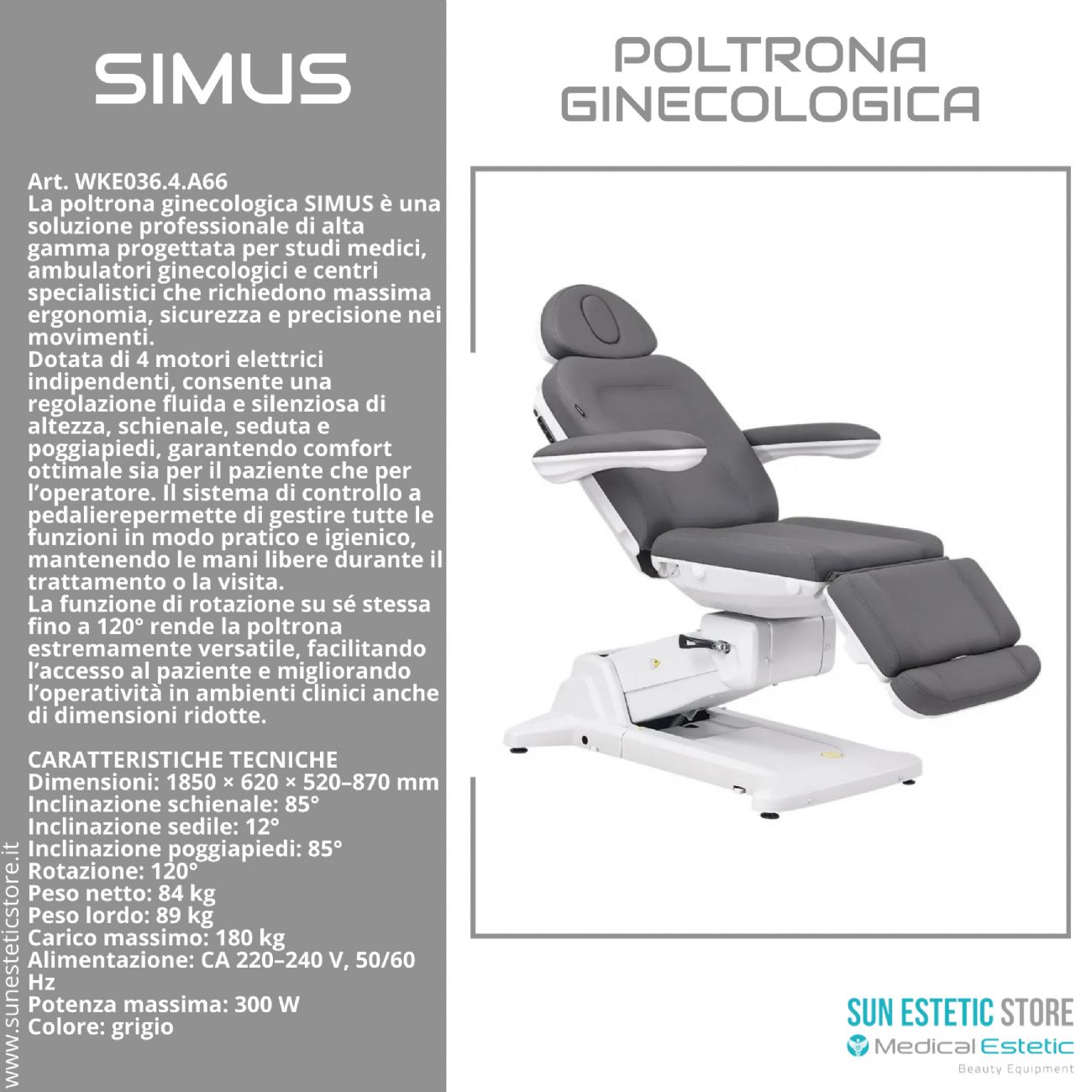 Simus poltrona lettino ginecologica 4 motori