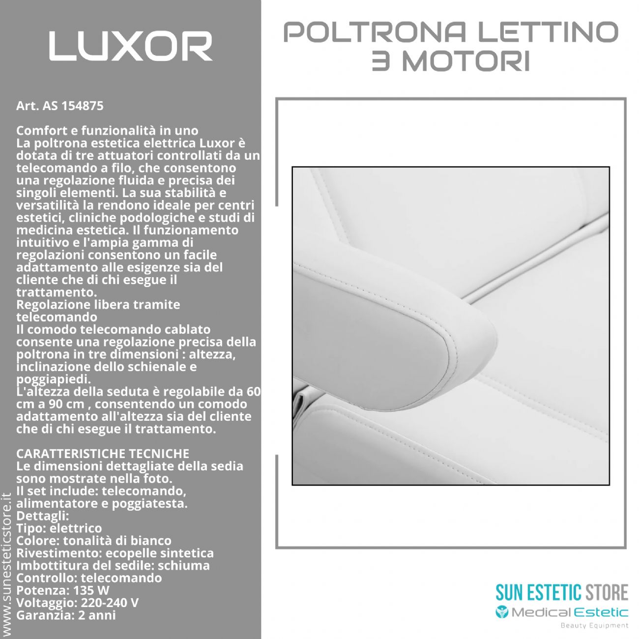 Luxor poltrona lettino estetica 3 motori