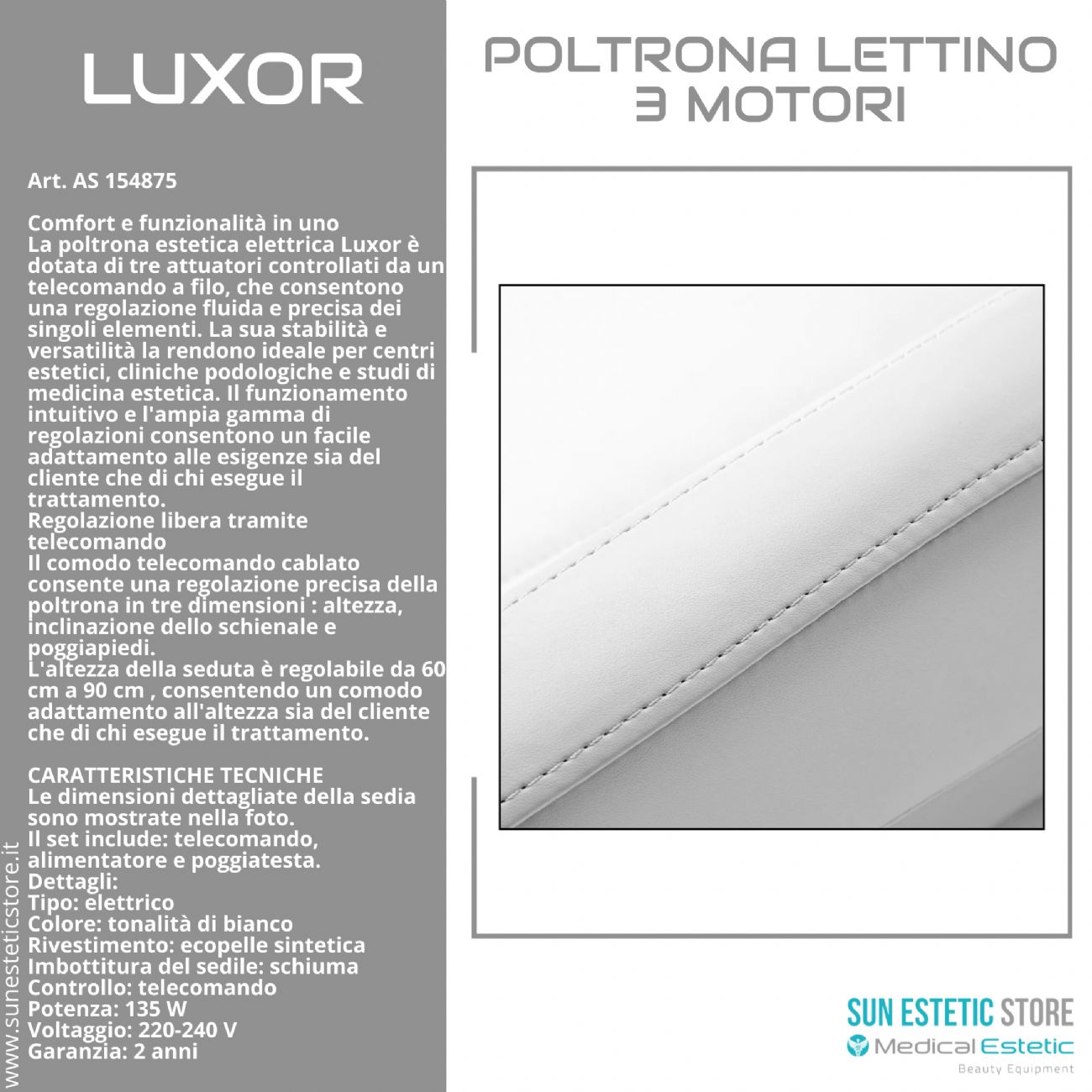 Luxor poltrona lettino estetica 3 motori