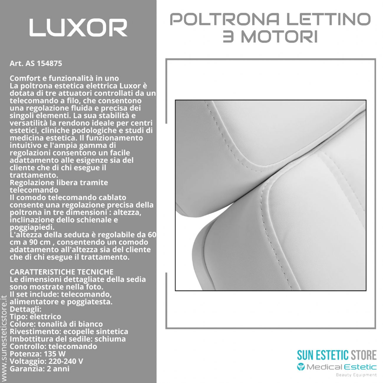 Luxor poltrona lettino estetica 3 motori