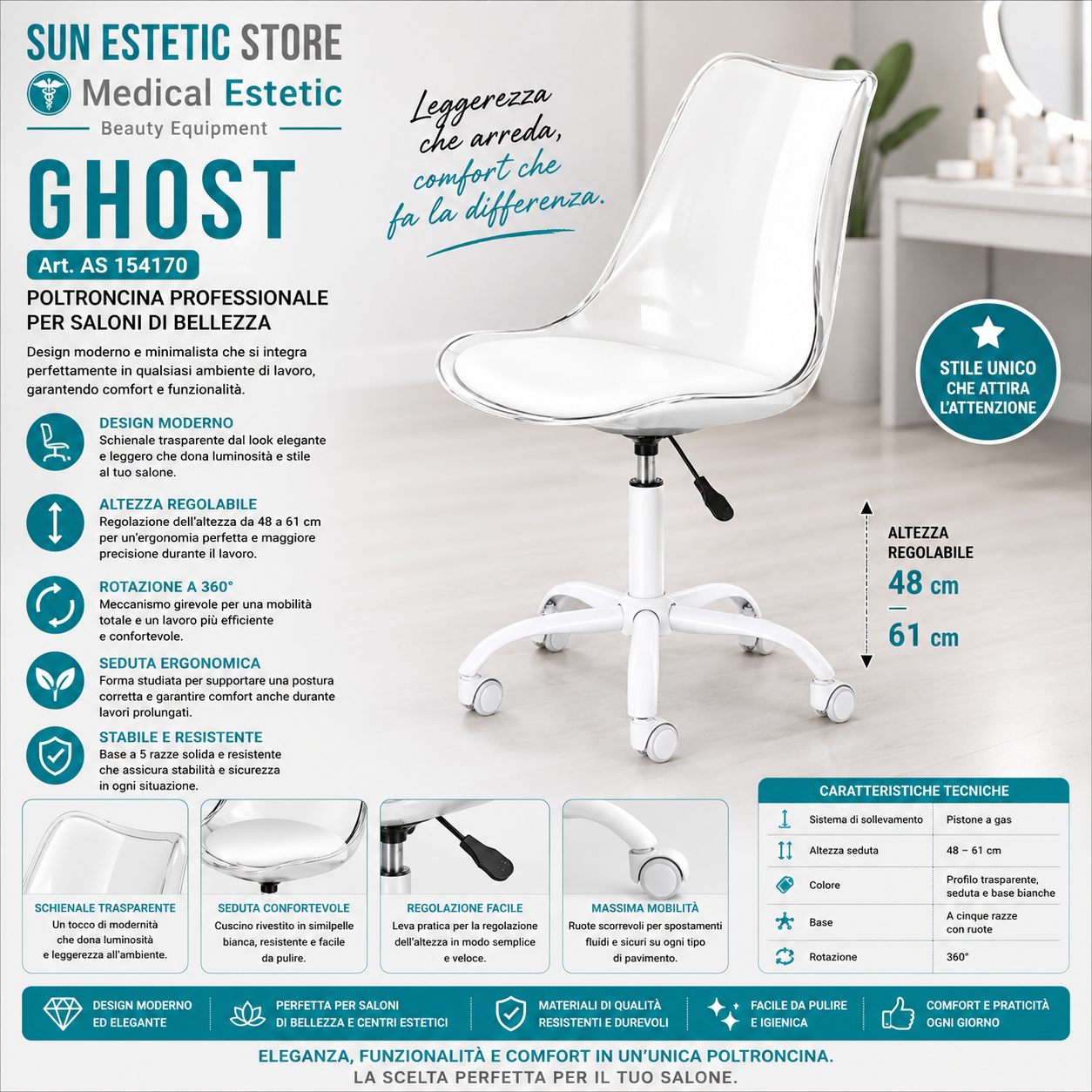 Ghost poltroncina regolabile estetica nails