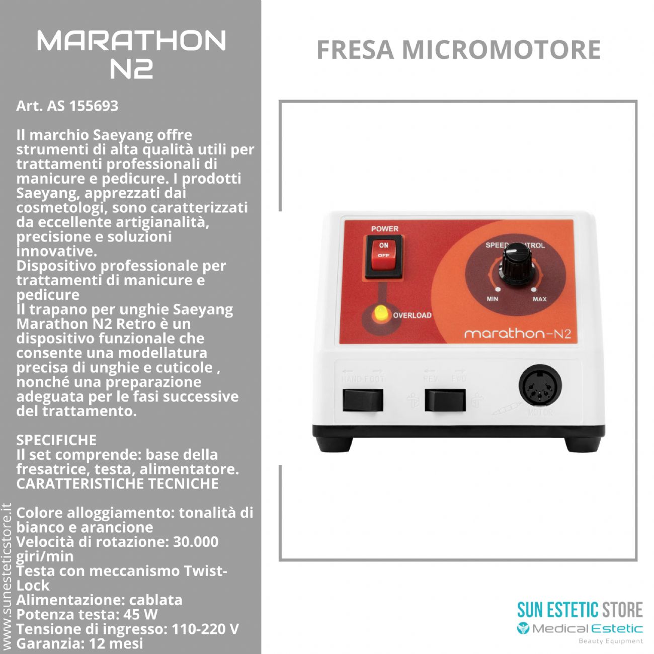 Marathon N2 fresa micromotore manicure nails