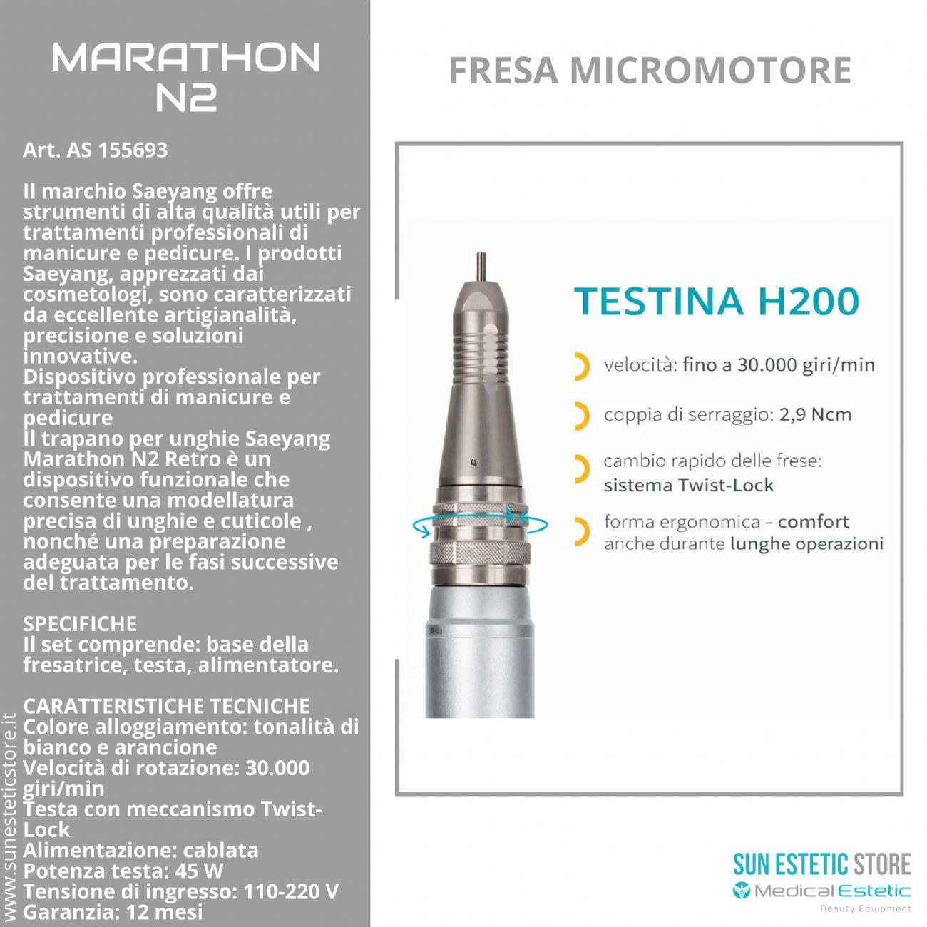 Marathon N2 fresa micromotore manicure nails