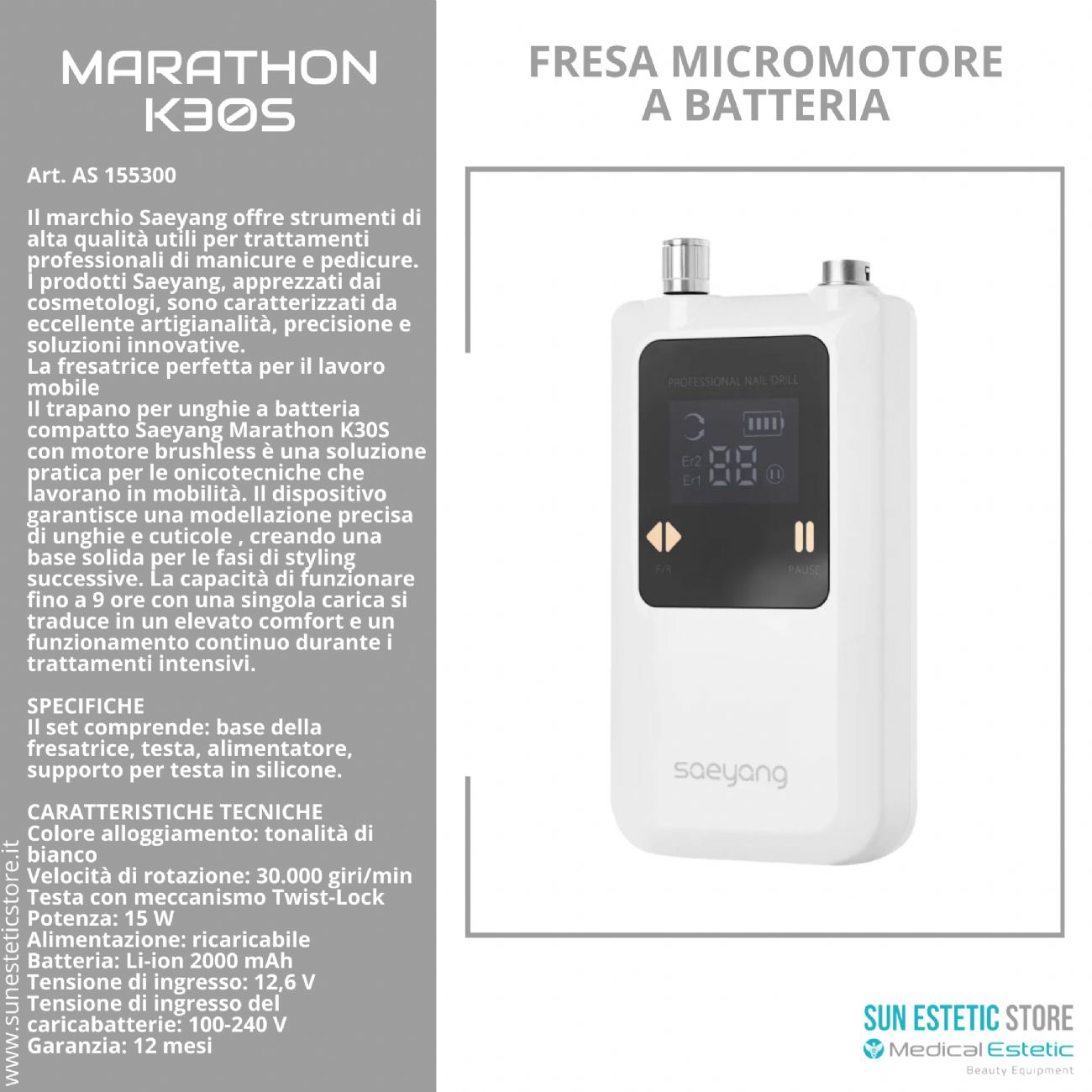 Marathon K30S fresa micromotore nais portatile a batteria