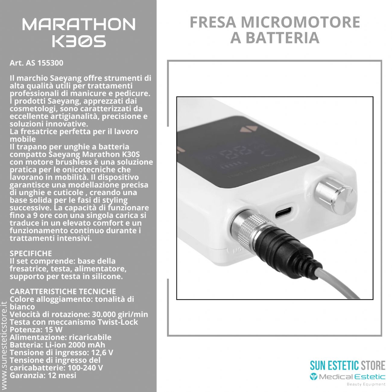 Marathon K30S fresa micromotore nais portatile a batteria