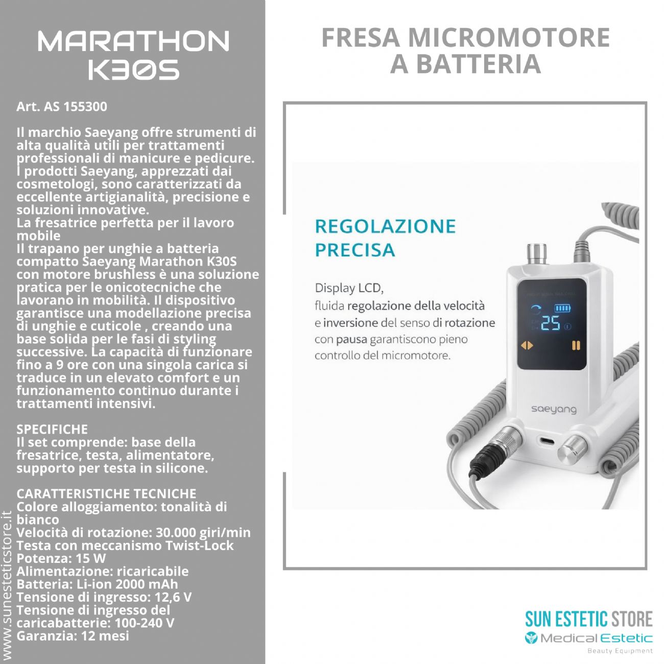 Marathon K30S fresa micromotore nais portatile a batteria