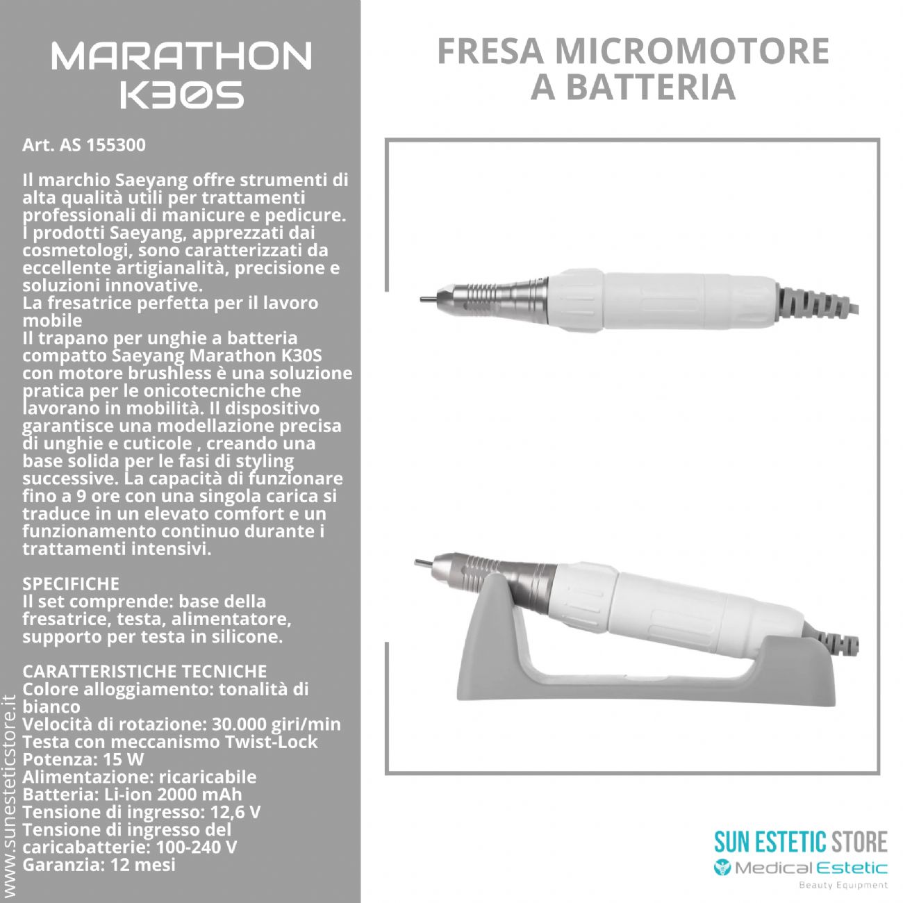 Marathon K30S fresa micromotore nais portatile a batteria