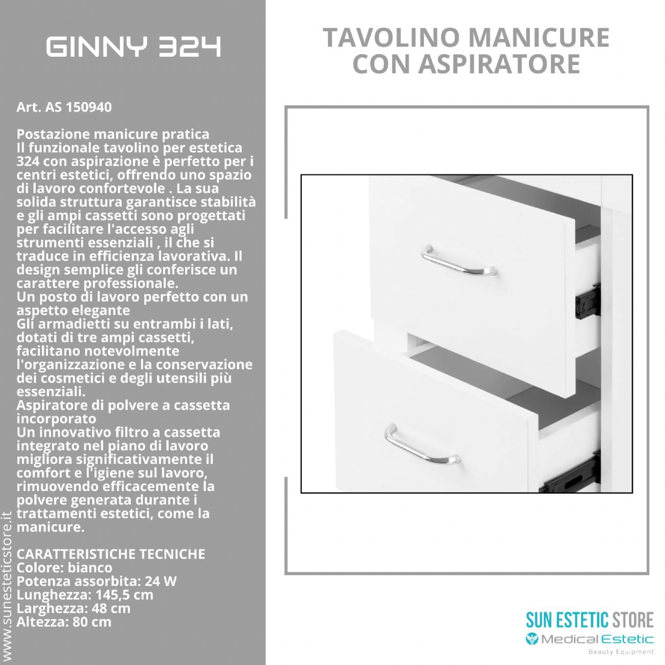 Ginny 324 tavolino manicure con aspiratore