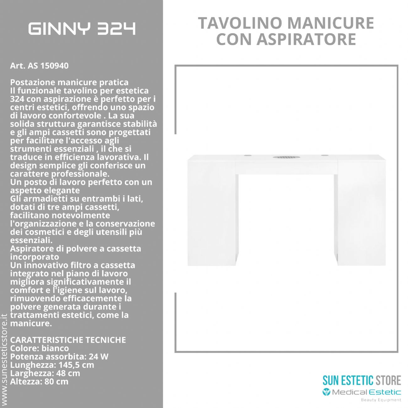 Ginny 324 tavolino manicure con aspiratore