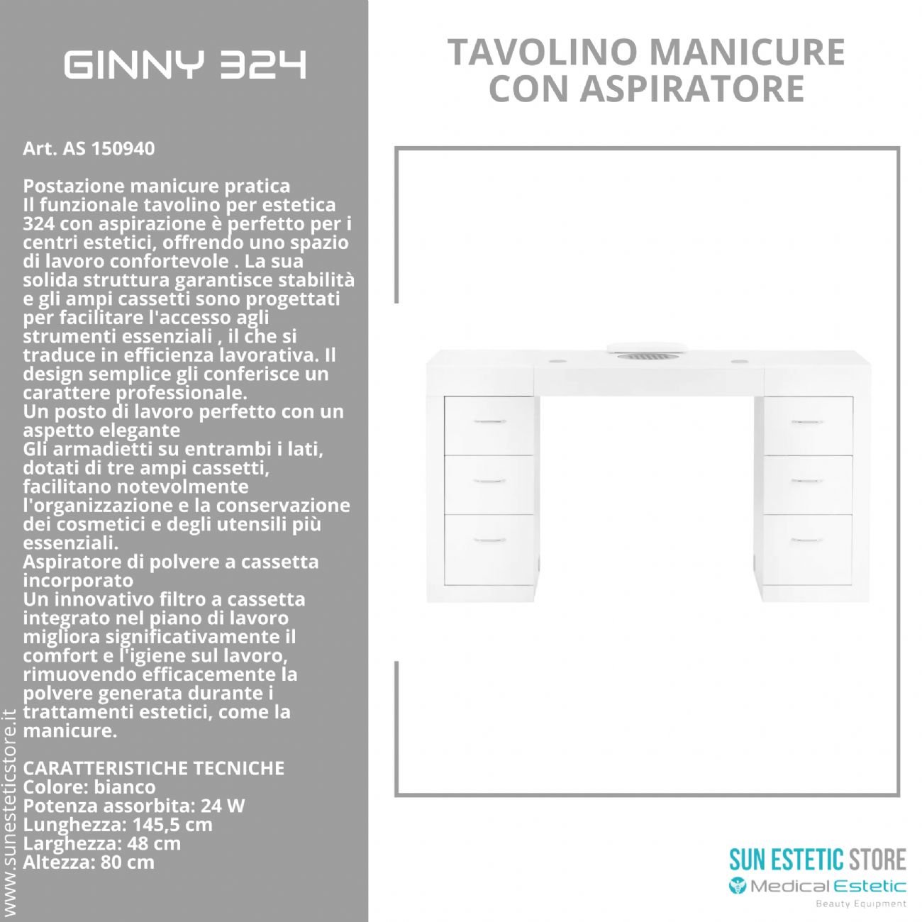 Ginny 324 tavolino manicure con aspiratore